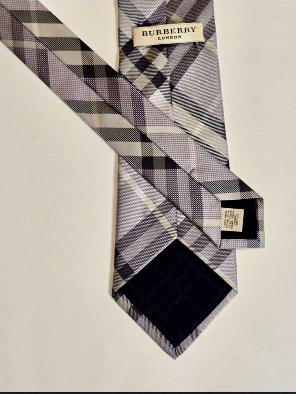 2 Classic Plaid Check Men's Burberry Ties - Black Charcoal Gray Never Worn - Picture 6 of 9